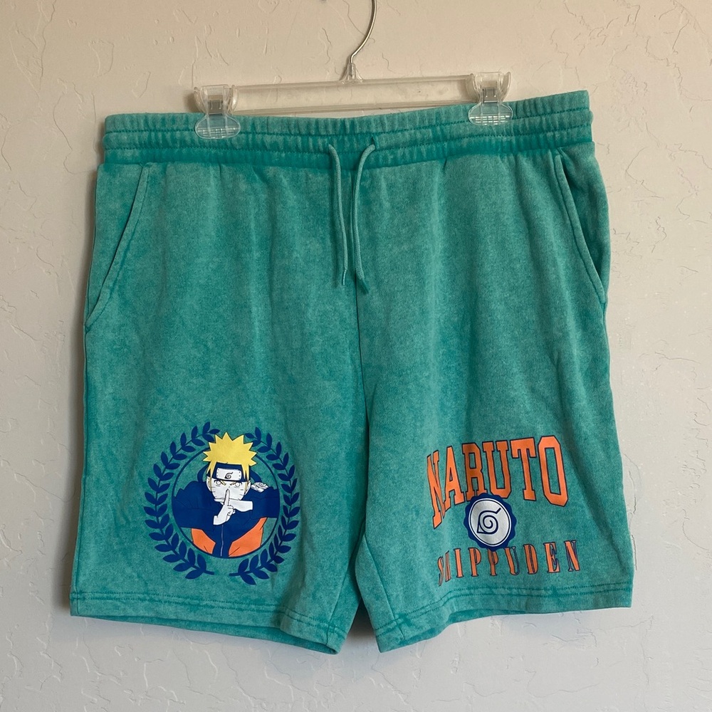 Anime Naruto Teal Men's Shorts Size Large